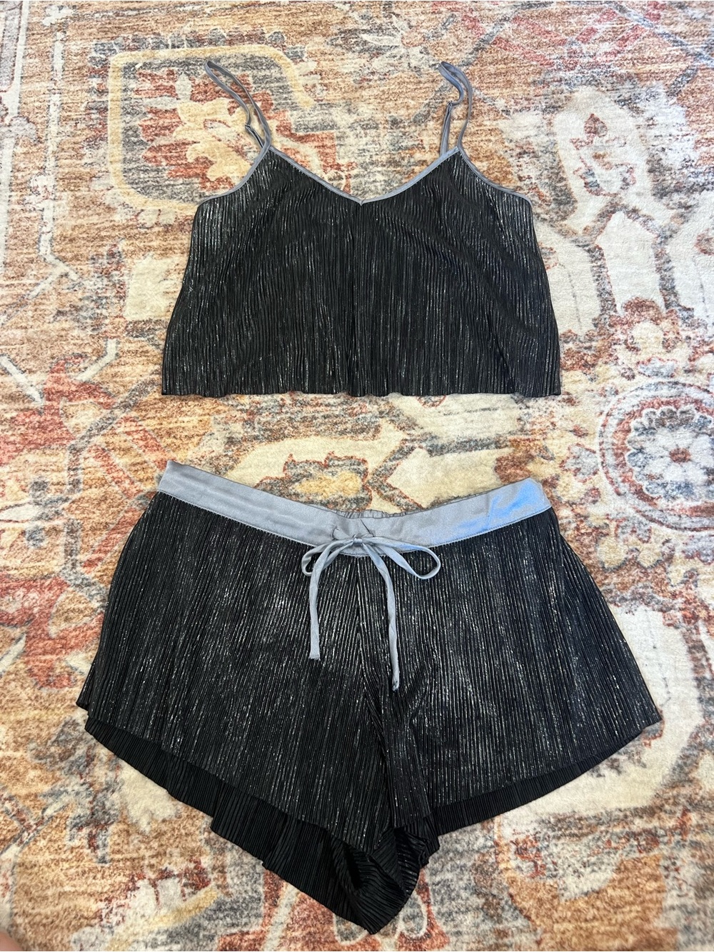 Victoria's Secret Black Metallic Cami & Shorts Loungewear Set Size XS